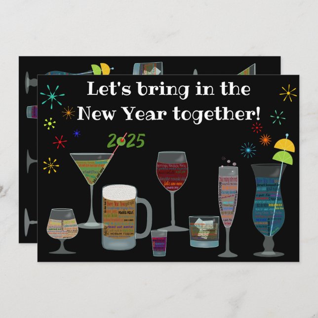 Värld runt Cocktails-Nyårsafton Inbjudningar (Fram/baksida)