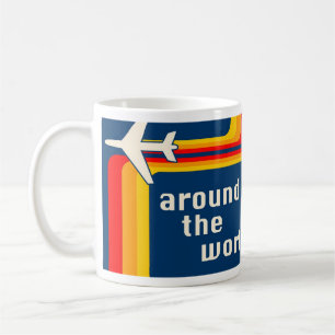 värld runt flygplansretro rand kaffemugg