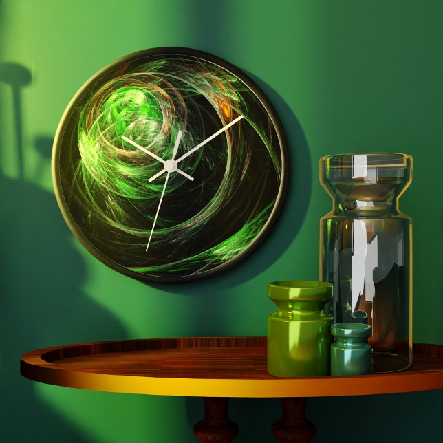 värld runt Grönt Abstrakt Art Round Stor Klocka (Around the World Green Abstract Art Round Clock)