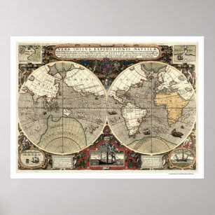 Värld runt Karta - 1595 Poster