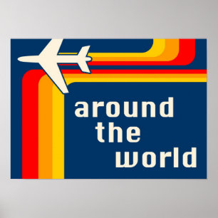 värld runt retro rand poster