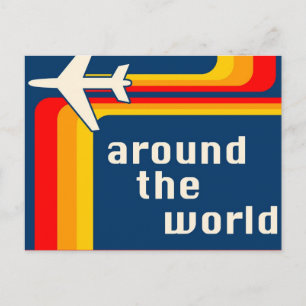 värld runt retro rand vykort