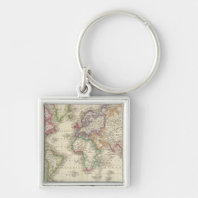 Världen 9 fyrkantig silverfärgad nyckelring (Framsidan)