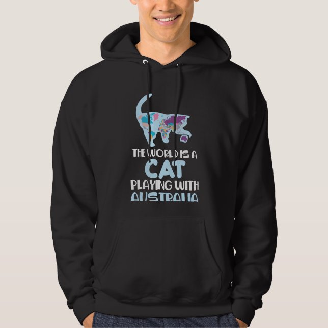 Världen är en katt som leker Australien och reser  Hoodie (Framsida)