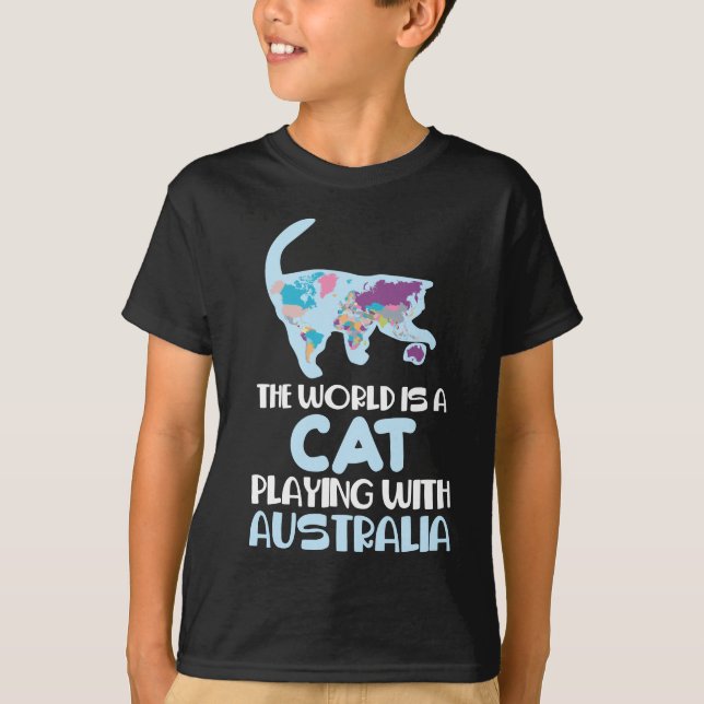 Världen är en katt som leker Australien och reser  T Shirt (Framsida)