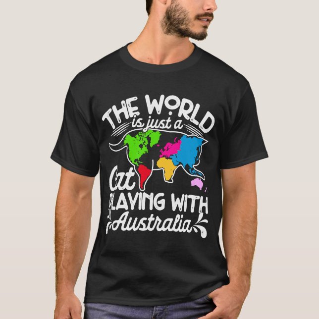 Världen är en katt som spelar i Karta Australien T Shirt (Framsida)