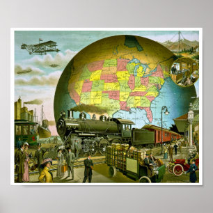 Världen av transport 1910 poster