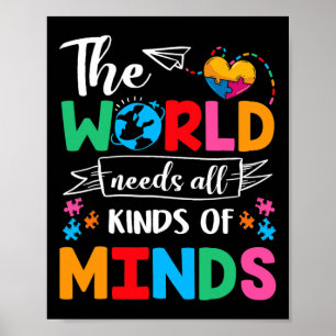Världen behöver allehanda "minds Autism Awarenes" Poster