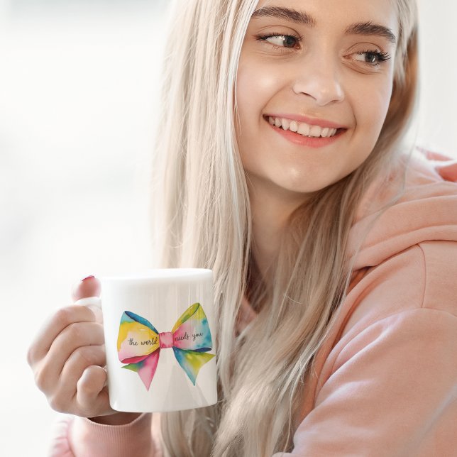 Världen behöver dig vid Mugg (Empower yourself or someone else with this, "The world needs you" watercolor bow mug! )