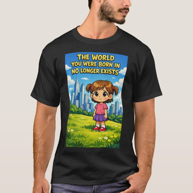 Världen du föddes in existerar inte längre tecknad t shirt (Framsida)