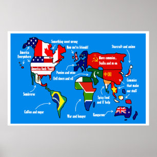 Världen enligt amerikanaffischen poster