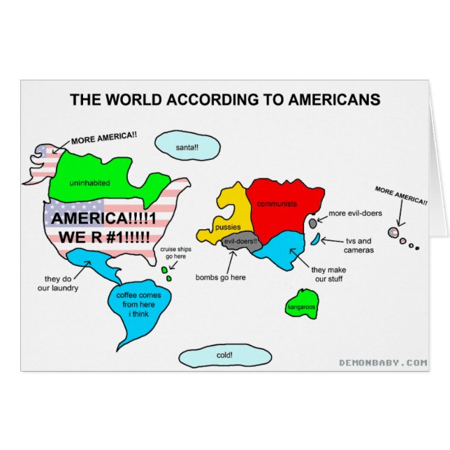 Världen enligt amerikaner hälsningskort (Framsidan Horizontal)