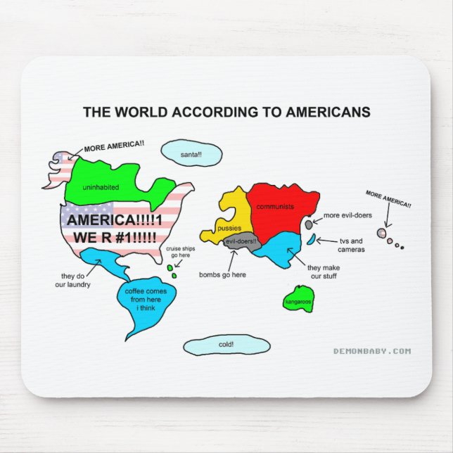 Världen enligt amerikaner musmatta (Framsidan)