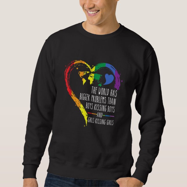 Världen Har Större Problem Lgbtq Allierad Gay Lesb Lång Ärmad Tröja (Framsida)