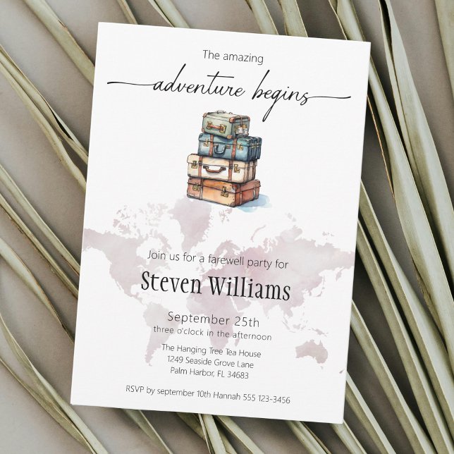 Världen i Farewell party reser till äventyr i börj Inbjudningar (Skapare uppladdad)