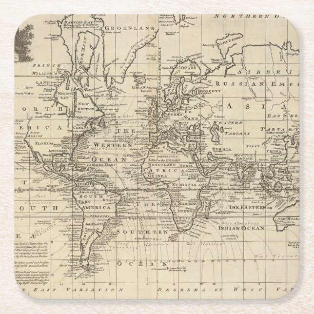 Världen kartlägger underlägg papper kvadrat (Framsidan)