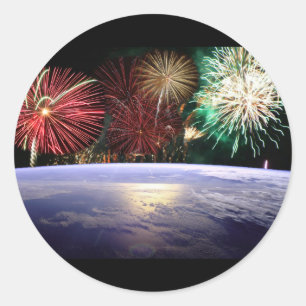 Världen och Fireworks Runt Klistermärke