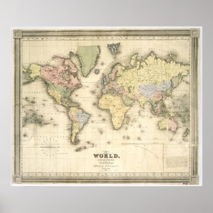 Världen på Mercators projektion   1840 Poster