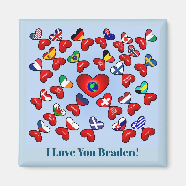 Världen runt för olika språk i kärlek magnet (Framsidan)