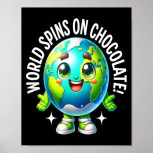Världen snurrar på choklad rolig söt jord mat kärl poster
