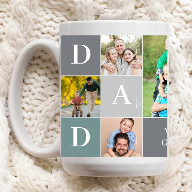 Världen Största fotopassage för Pappa Färg Grid 5 Mugg (Worlds Greatest Dad Color Grid 5 Photo Collage Mug)