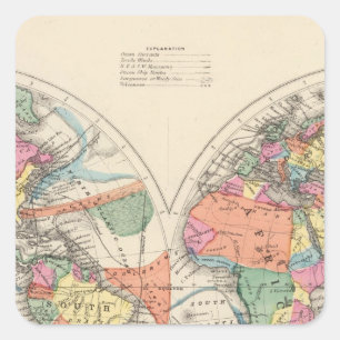 Världens Atlas karta med valutor och vind för hand Fyrkantigt Klistermärke