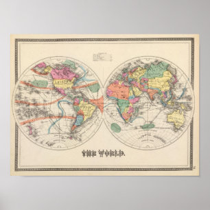 Världens Atlas karta med valutor och vind för hand Poster
