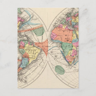 Världens Atlas karta med valutor och vind för hand Vykort
