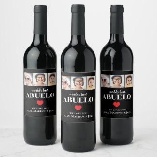 Världens Bästa ABUELO Vi älskar dig 3 Barnbarn Fot Vinflaska Etikett
