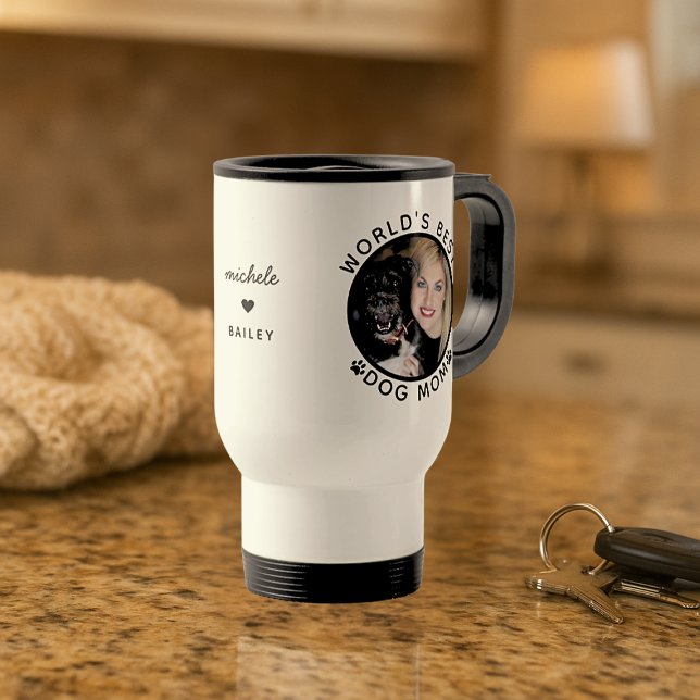 Världens bästa anpassade namnsökningsfoto för Mamm Resemugg (World's Best Dog Mom Custom Pet Name Photo Travel Mug)