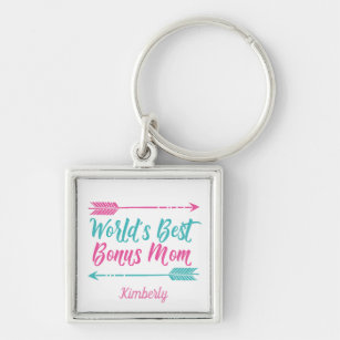 Världens bästa Bonus Mamma Cute Monogram Stepmamma Fyrkantig Silverfärgad Nyckelring