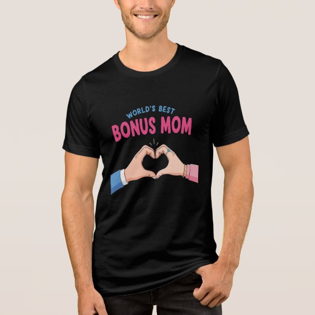 Världens Bästa Bonusmamma Hjärtformade Handpresent T Shirt (Framsida)