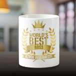 Världens Bästa Boss Guld 5 Stjärnor Kaffemugg<br><div class="desc">Personifiera för världens bästa chef för att skapa en unik present till dem. Designad av Thisisnotme©</div>