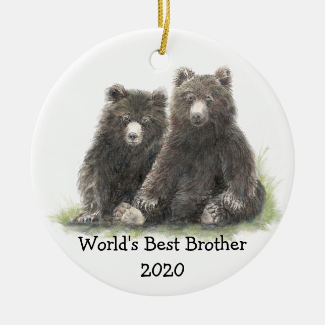 Världens bästa bror med Cute Black Bear-familjen Julgransprydnad Keramik (Framsidan)