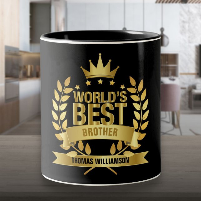 Världens Bästa Bror Svart och Guld Två-Tonad Mugg (World's Best Brother Fun Black and Gold Two-Tone Coffee Mug)