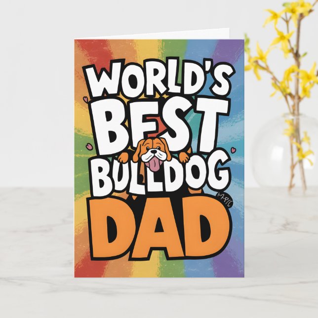Världens bästa bulldog Hund Pappa Fars dag Kort (Gul blomma)
