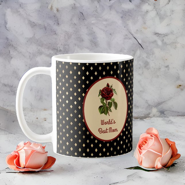 Världens bästa Burgundy-Ro i Mamma på Black Harleq Kaffemugg (Skapare uppladdad)