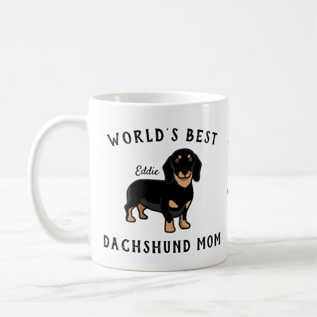 Världens bästa Dachshund Mamma Personlig Hund Namn Kaffemugg (Vänster)