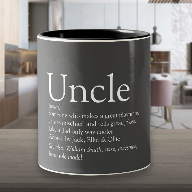 Världens bästa farbror Funcle Modern Definition Gr Två-Tonad Mugg (World's Best Uncle Funcle Modern Definition Gray Two-Tone Coffee Mug)
