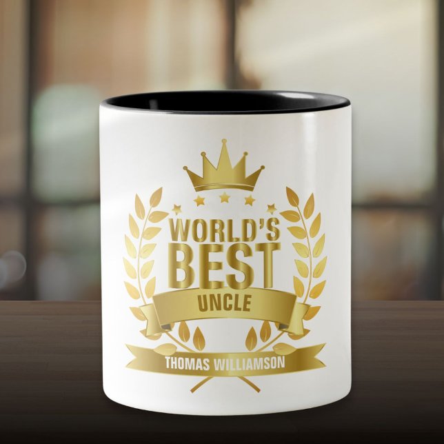 Världens bästa farbror kul guld Två-Tonad mugg (World's Best Uncle Fun Gold Two-Tone Coffee Mug)