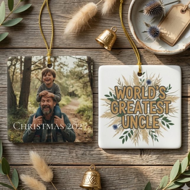 Världens Bästa Farbror Pampasgräs Blommig Julgransprydnad Keramik (Worlds greatest uncle ceramic ornament)