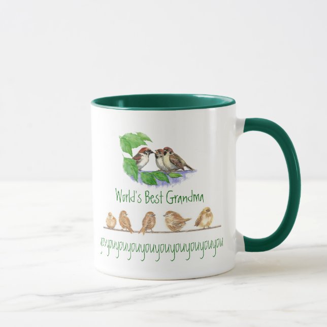 Världens bästa farmor, Cute Bird Sparrow-familjen Mugg (Höger)