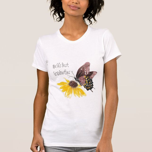 Världens bästa farmor - fjäril, blommor t shirt (Framsida)