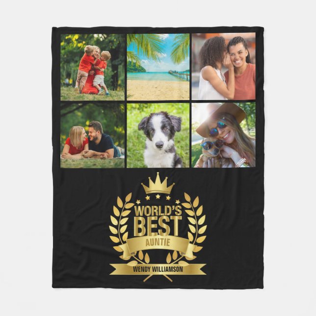 Världens bästa faster Fastor Foto Collage Guld Sva Fleecefilt (Framsidan)