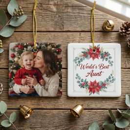 Världens bästa faster röda poinsettia blomster hel julgransprydnad keramik
