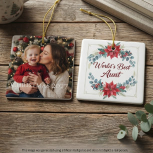 Världens bästa faster röda poinsettia blomster hel julgransprydnad keramik