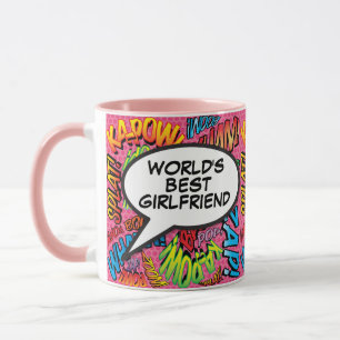 Världens Bästa Flickvän Rolig Retro Tecknad Rosa Mugg