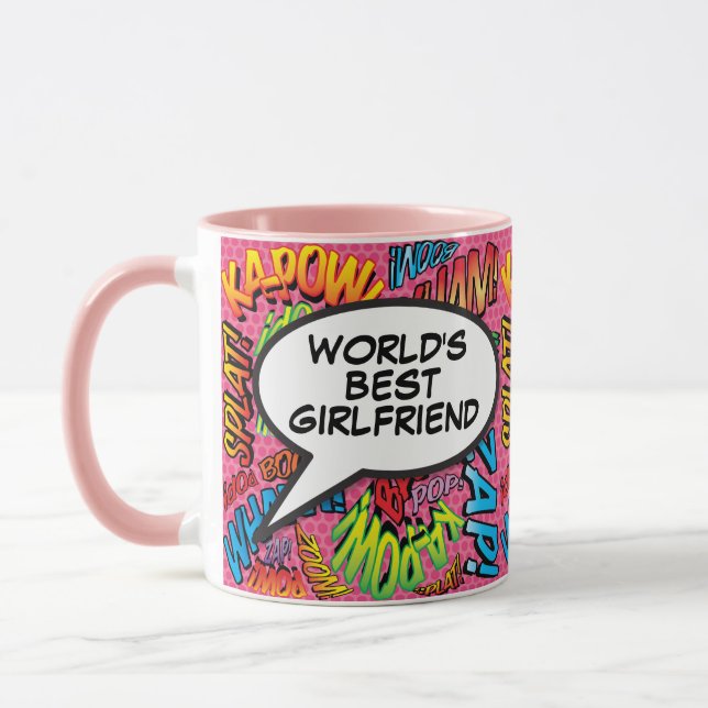 Världens Bästa Flickvän Rolig Retro Tecknad Rosa Mugg (Vänster)