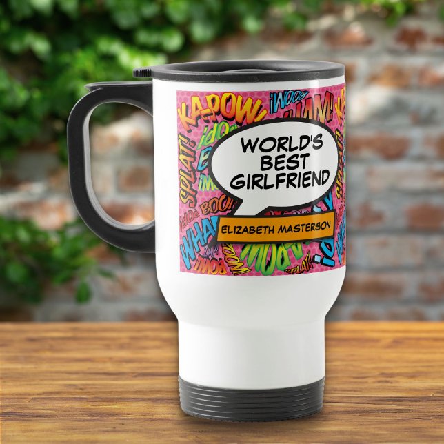 Världens bästa flickvän Roligt Modern Retro-Teckna Resemugg (World's Best Girlfriend Fun Modern Retro Comic Travel Mug)