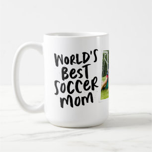 Världens bästa fotbollsmamma trendig marinblå foto kaffemugg